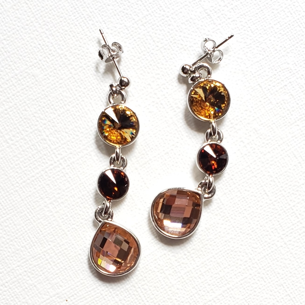 Silver plated post crystal beads drop earring